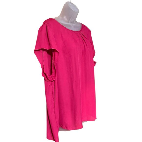 Solid Pink Short Sleeve Keyhole Neckline Dressy Blouse Sz 3X Office Classy - Picture 5 of 7